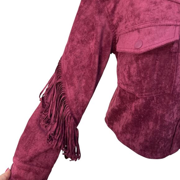 Blank NYC Free People XS Twist Shout Vegan Leather Suede Jacket Pink Fringe NWT - Picture 3 of 16